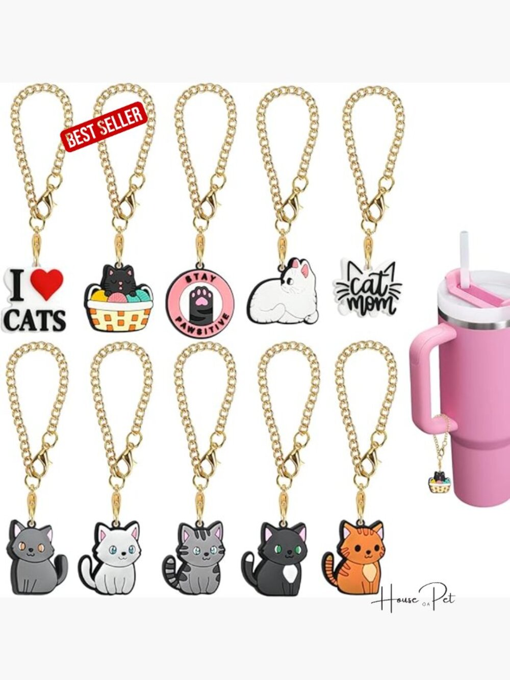 Tumbler Charm Set - 10pc Cute Handle Charms for Stanley Cup Gifts